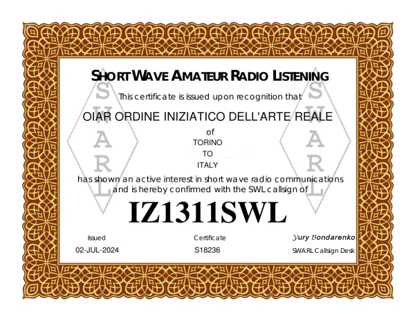 Certificat d'écoute radio OIAR IZ131SWL